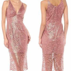 Dress the Population Mauve Gold Lace Leilani Illusion Hem Midi Dress Size XXL